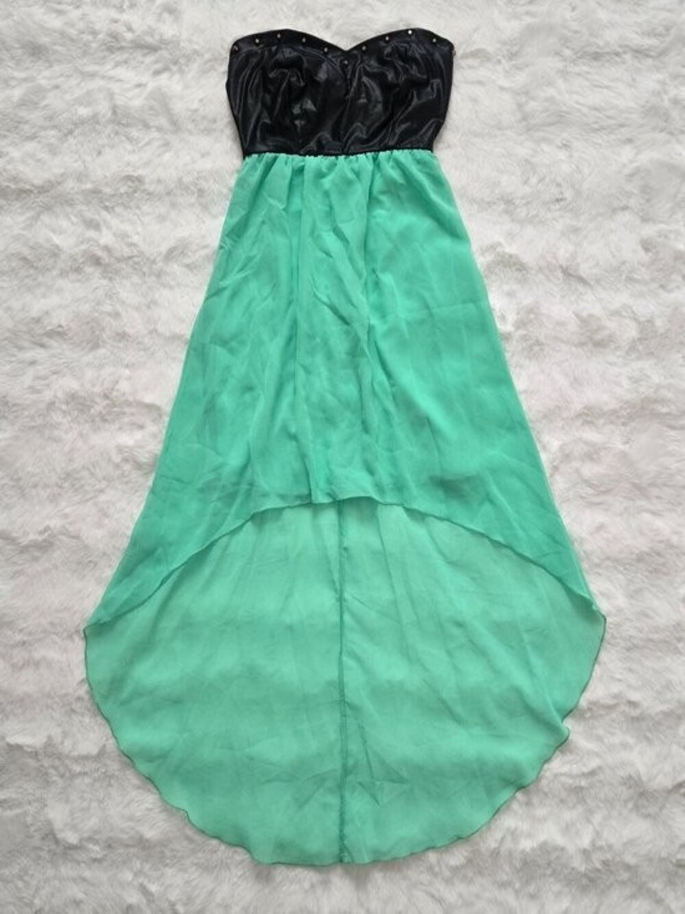 Wicked Strapless Faux Leather Studded High-low Dress Green with Cutout Back